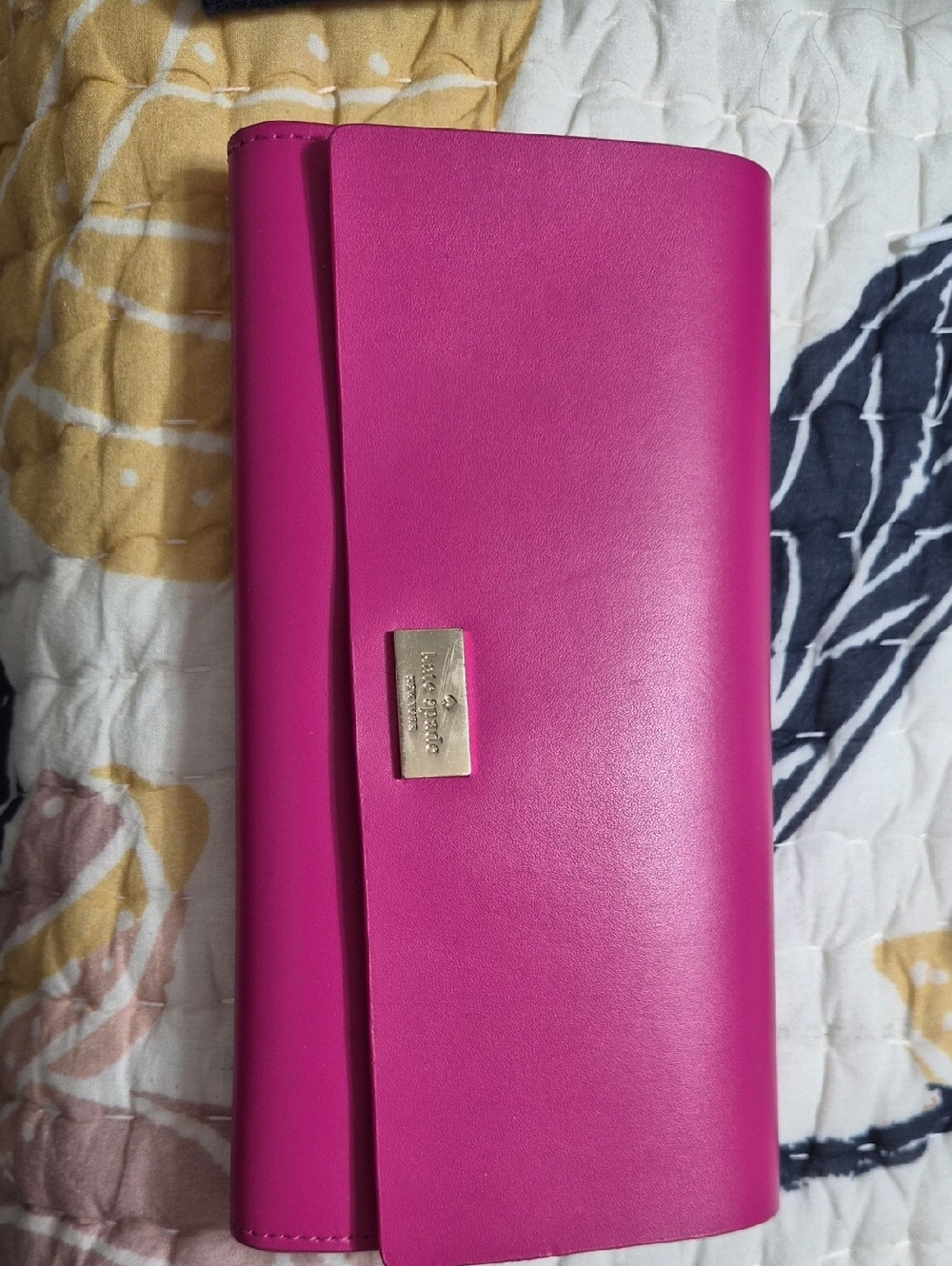 kate spade Hot Pink Leather Wristlet Clutch with Gold Plaque
